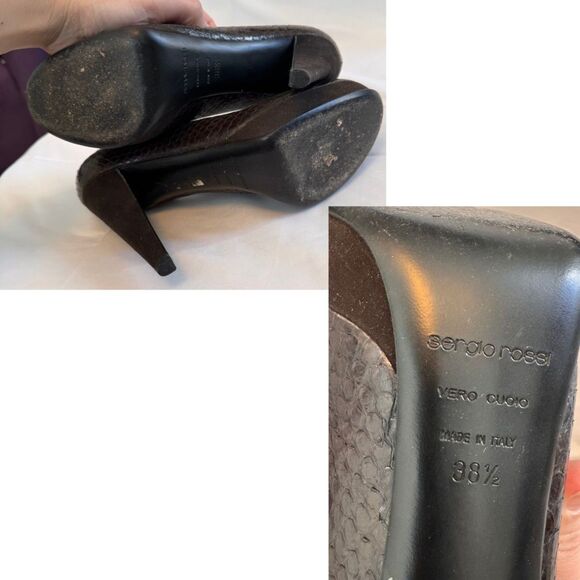 Sergio Rossi Brown Snakeskin Round-Toe Pumps Size 8.5 - Picture 8 of 8